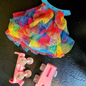 Build-A-Bear Rainbow Tutu Dress, Pink Roller Skates, assorted accessories